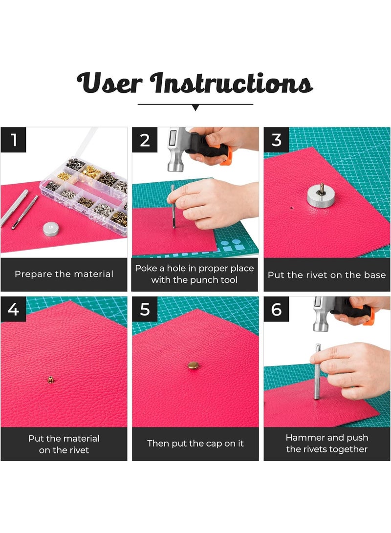 دايتويز لمسامير الجلدية 240 مجموعة 2 أحجام مزدوجة برشام معدني أنبوبي ترصيع مع 3 قطع أداة تثبيت وكماشة لكمة للحرف الجلدية DIY استبدال المسامير 3 ألوان - Image 3